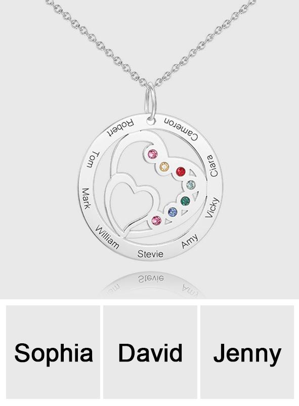 Our Family - Personalized Family Round and Heart Engraved Necklace