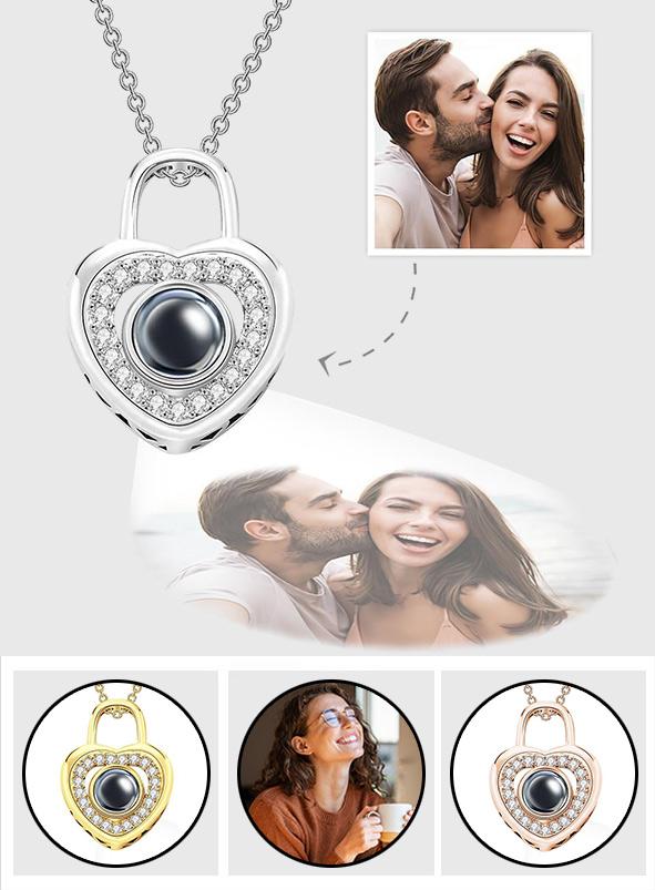 Love Heart Lock Shaped Photo Projection Charm - gift for who lost a loved one - Personalized Love Heart Lock Shaped Photo Projection Charm