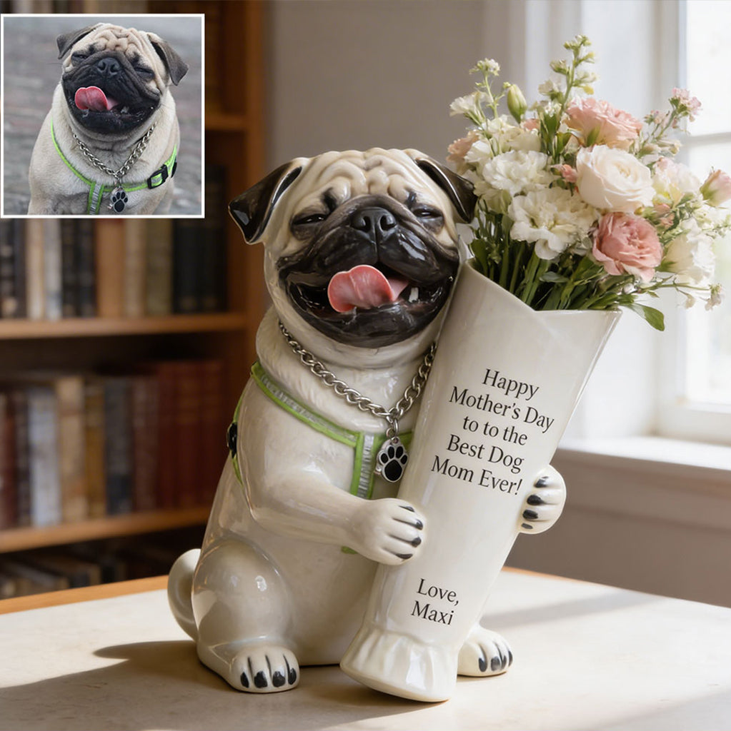 Flower Bouquet Vase - Perfect Gift For Dog Mom - Personalized Dog Acrylic Flower Vase
