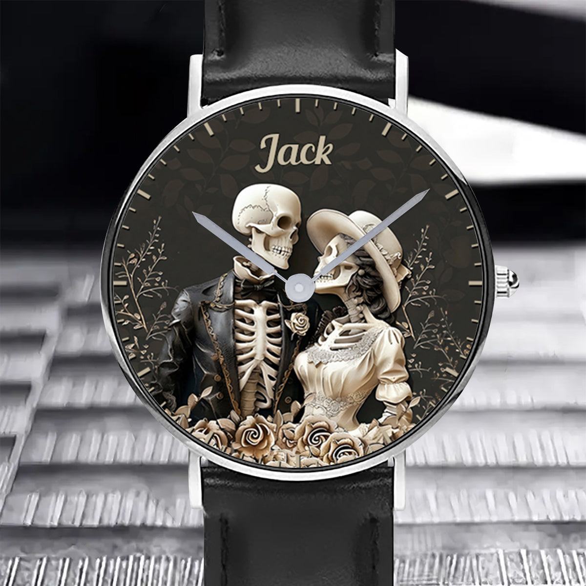 Couple Skull Watch Set With Case - Personalized Couple Hand Watch