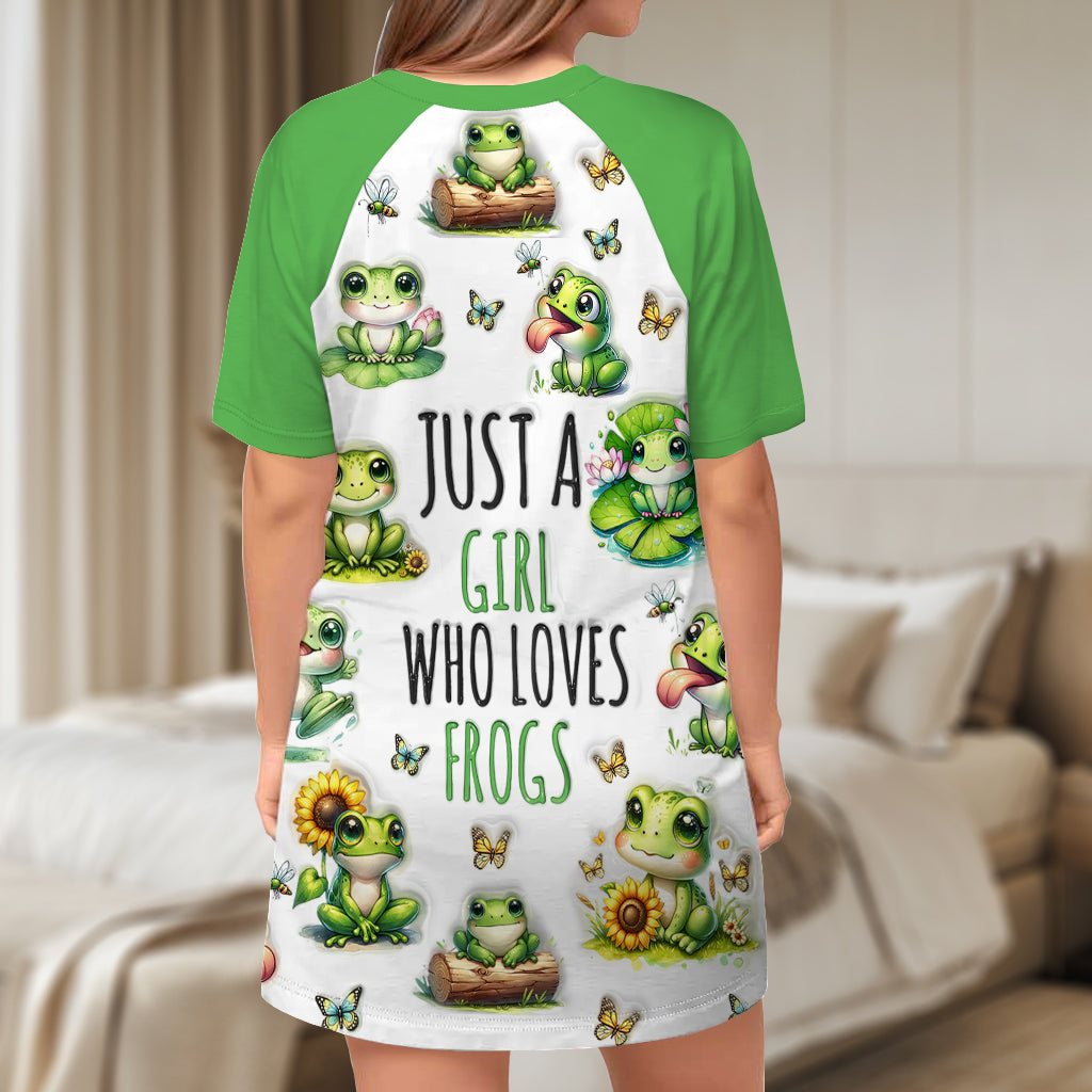 Just A Girl Who Loves Frogs - Personalized Frog Sleep T-shirt Dress