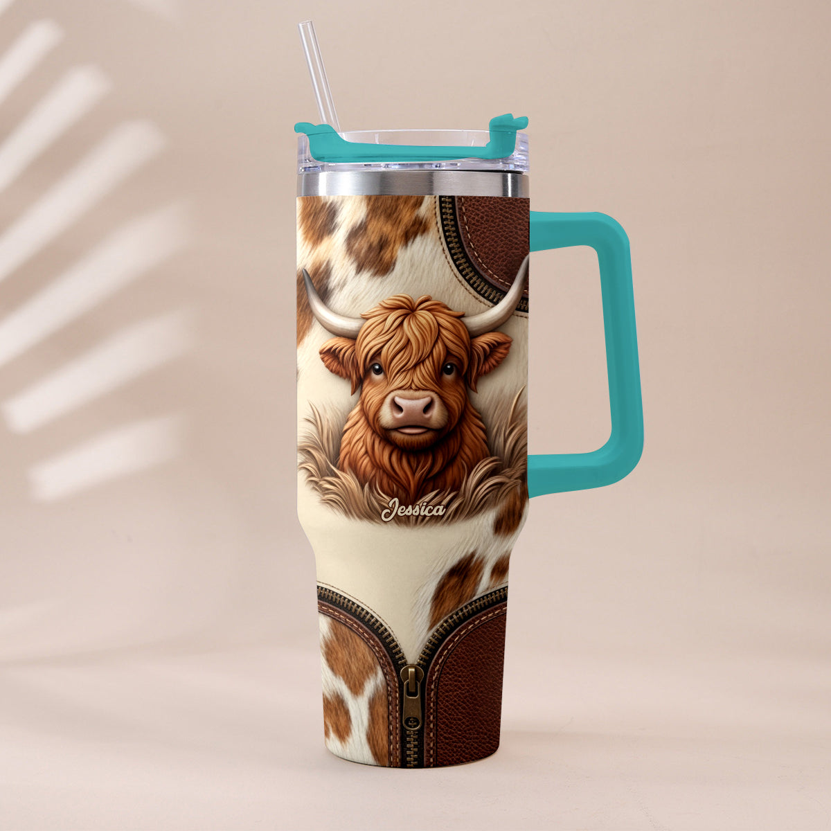 Cute Highland Cow - Personalized Highland Cow Tumbler With Plush Charm