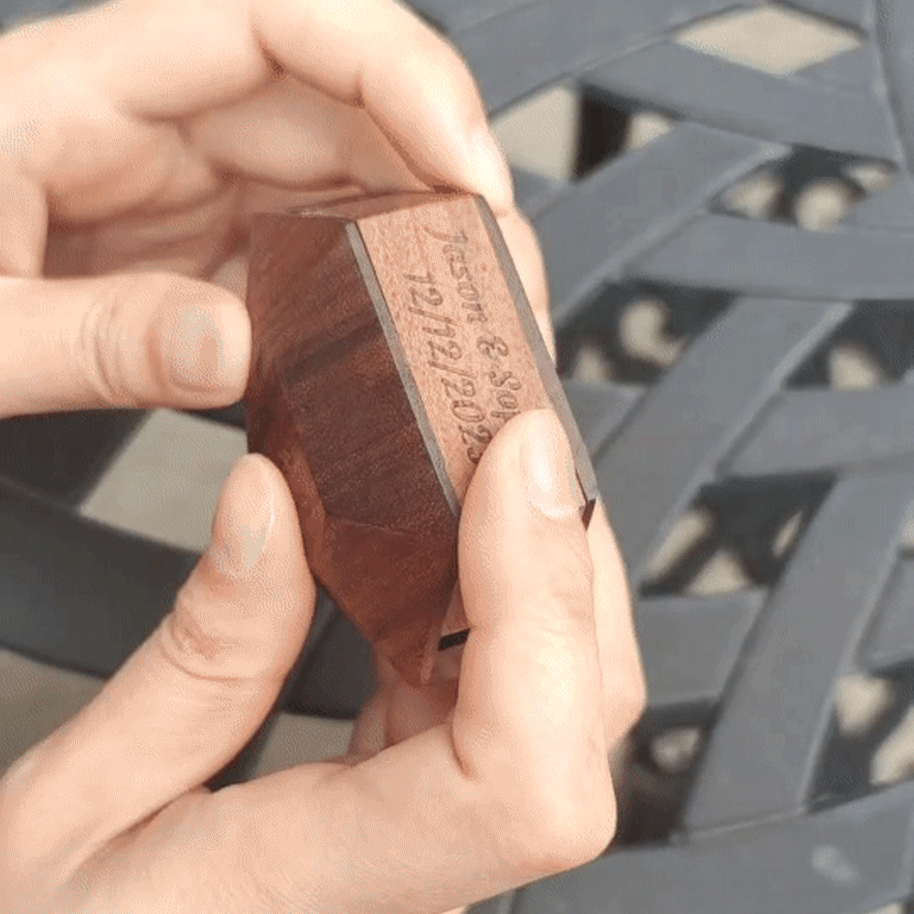 Custom Initial And Text - Personalized Initial Wooden Rotating Ring Box