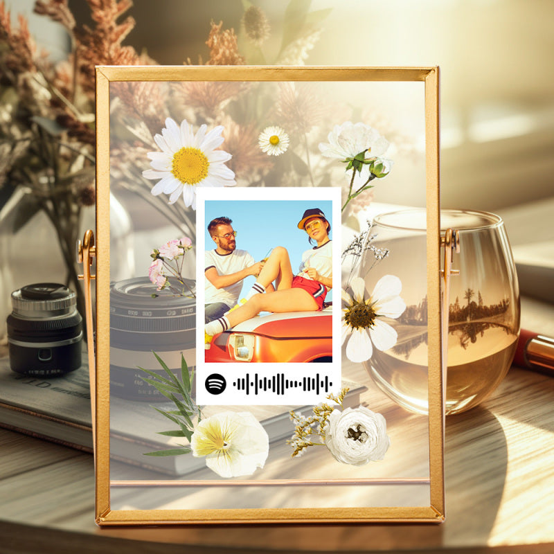 Flower Spotify Scannable - Personalized Couple Photo Crystal Plaque