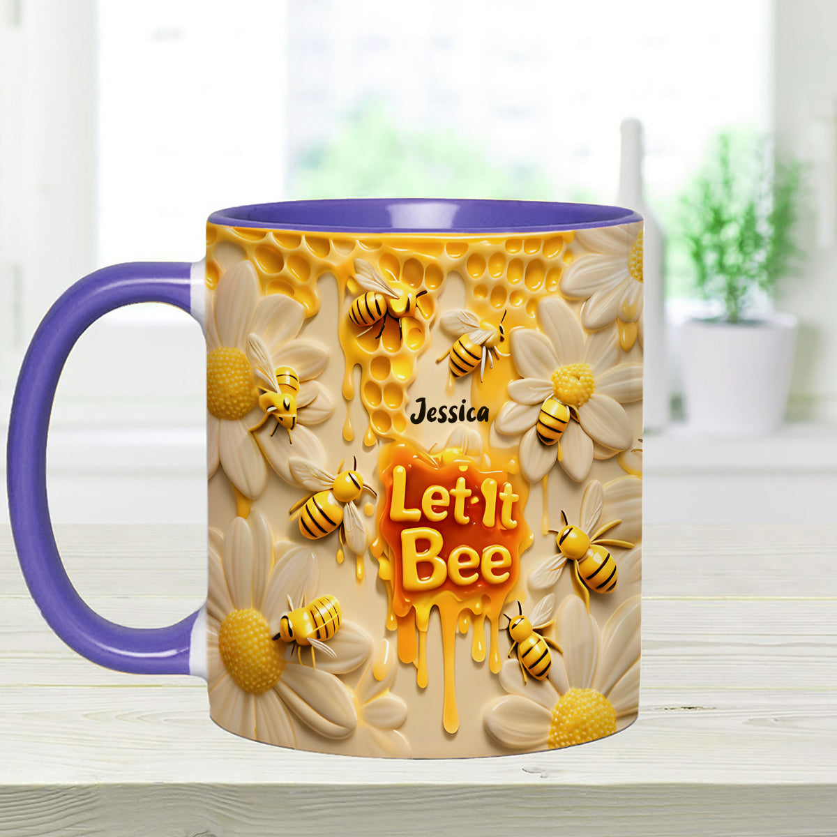Let It Bee, Bee Flowers - Personalized Bee Set Accent Mug with Acrylic Stirrers