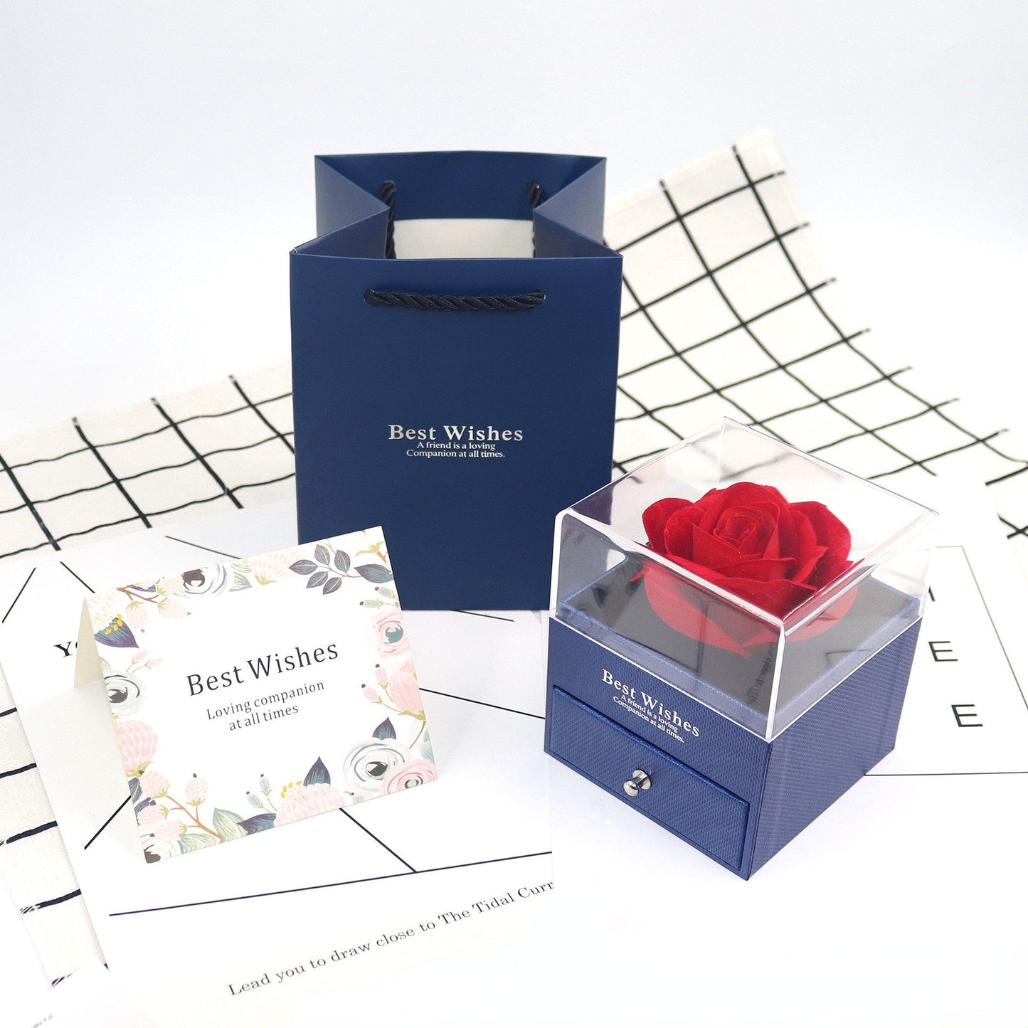 Many Color Gift Rose Jewelry Gift Box With Card And Bag