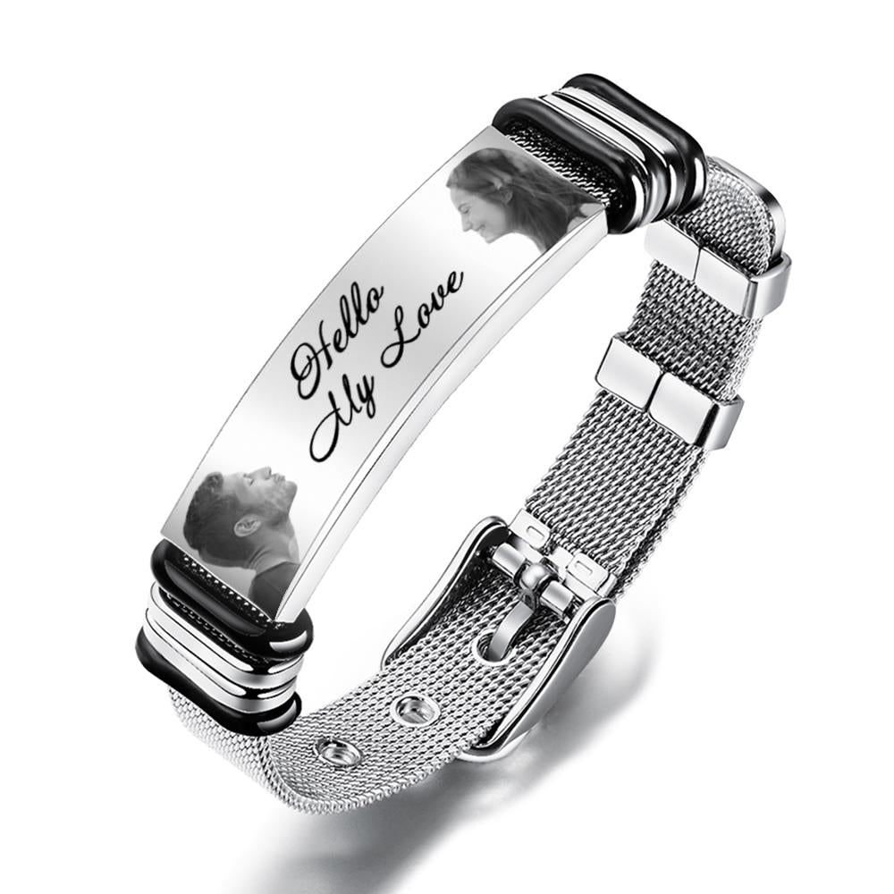 Hello My Love - Personalized Couple Engraved Mens Bracelet