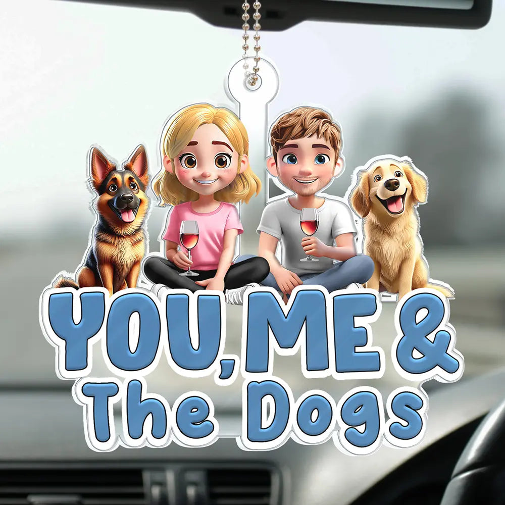 Personalized Acrylic Car Hanger for Couples & Dogs