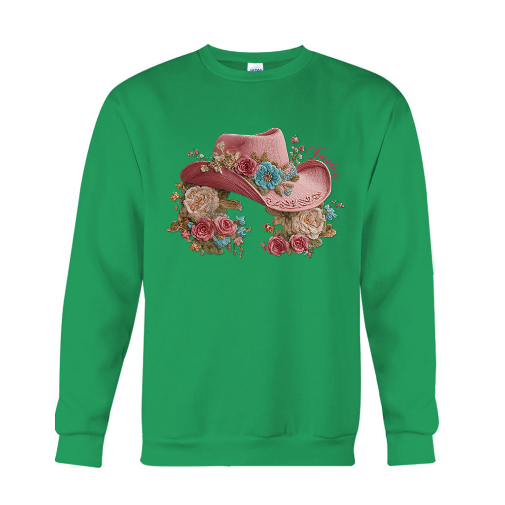 Cowgirl Hat And Flowers - Personalized Cowgirl T-shirt And Hoodie