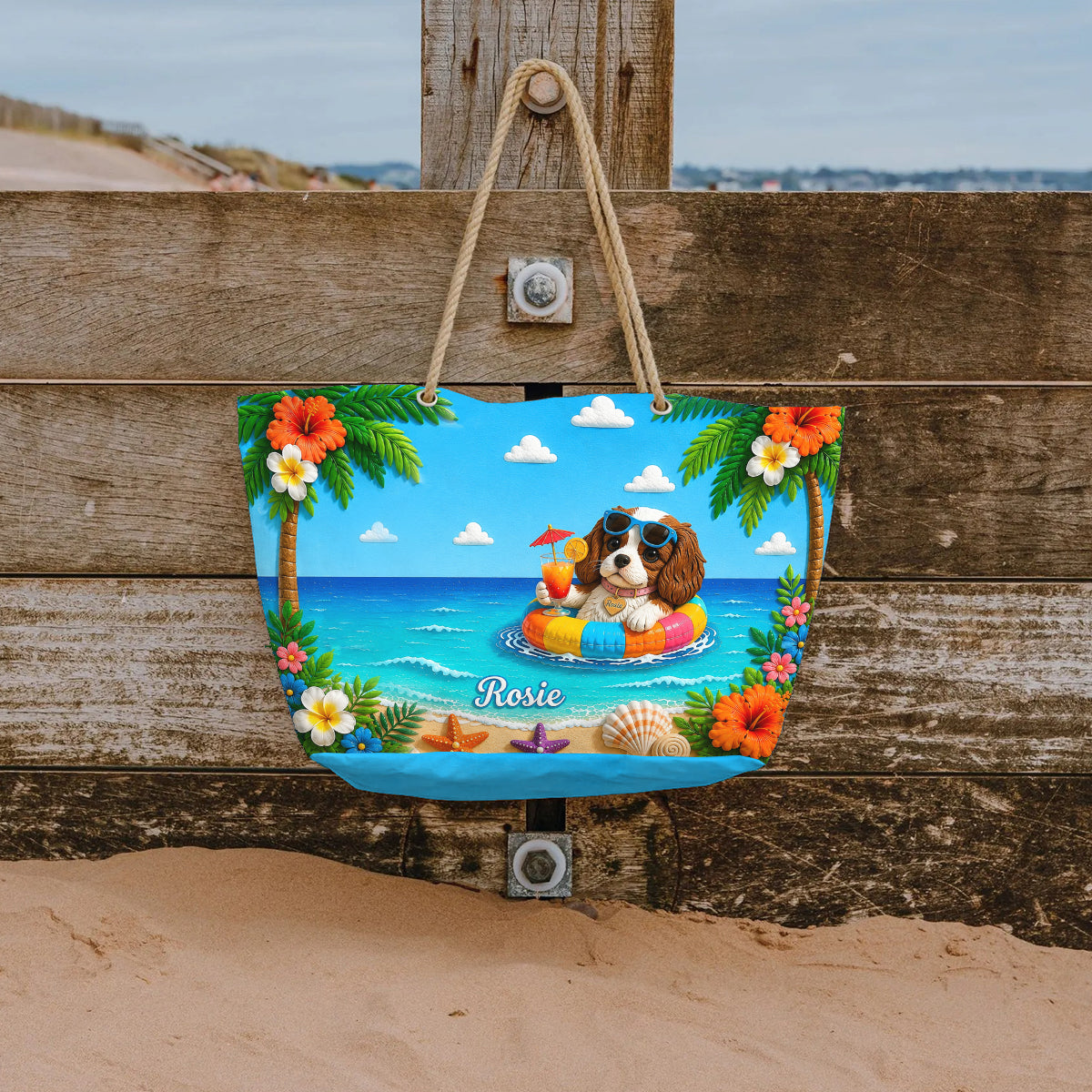 Funny Pet Summer Vibes - Personalized Dog Beach Bag With Plush Charm