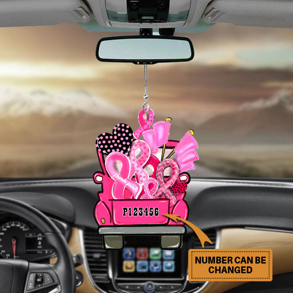 Think Pink - Breast Cancer Awareness Personalized Car Ornament (Printed On Both Sides)