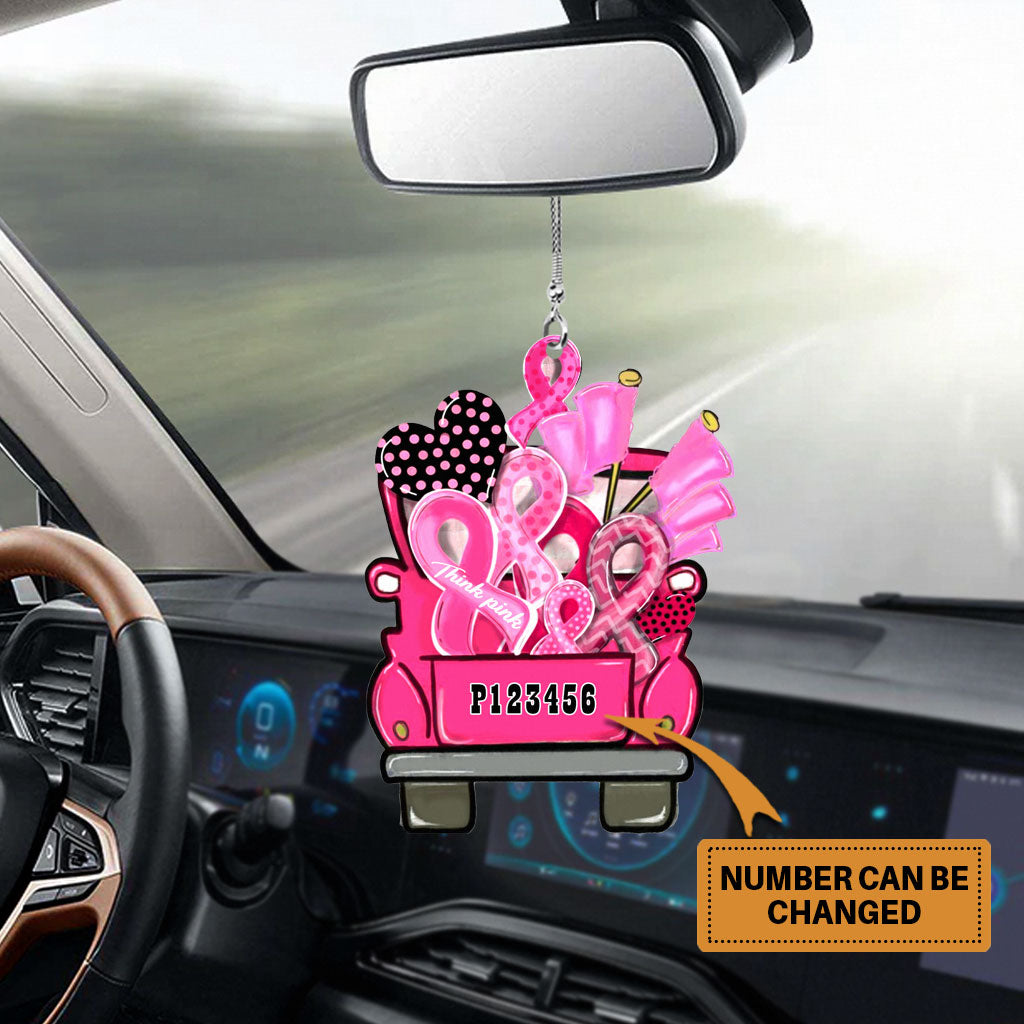 Think Pink - Breast Cancer Awareness Personalized Car Ornament (Printed On Both Sides)