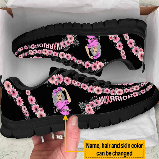 Warrior Unbreakable Girl Pink Ribbon - Personalized Pink October Breast Cancer Awareness Sneakers