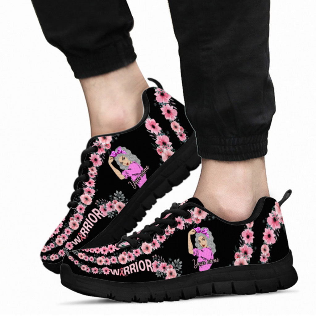Warrior Unbreakable Girl Pink Ribbon - Personalized Pink October Breast Cancer Awareness Sneakers