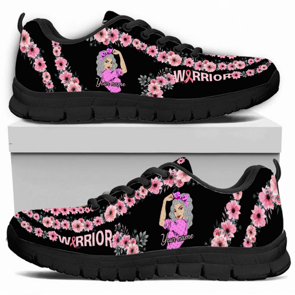 Warrior Unbreakable Girl Pink Ribbon - Personalized Pink October Breast Cancer Awareness Sneakers