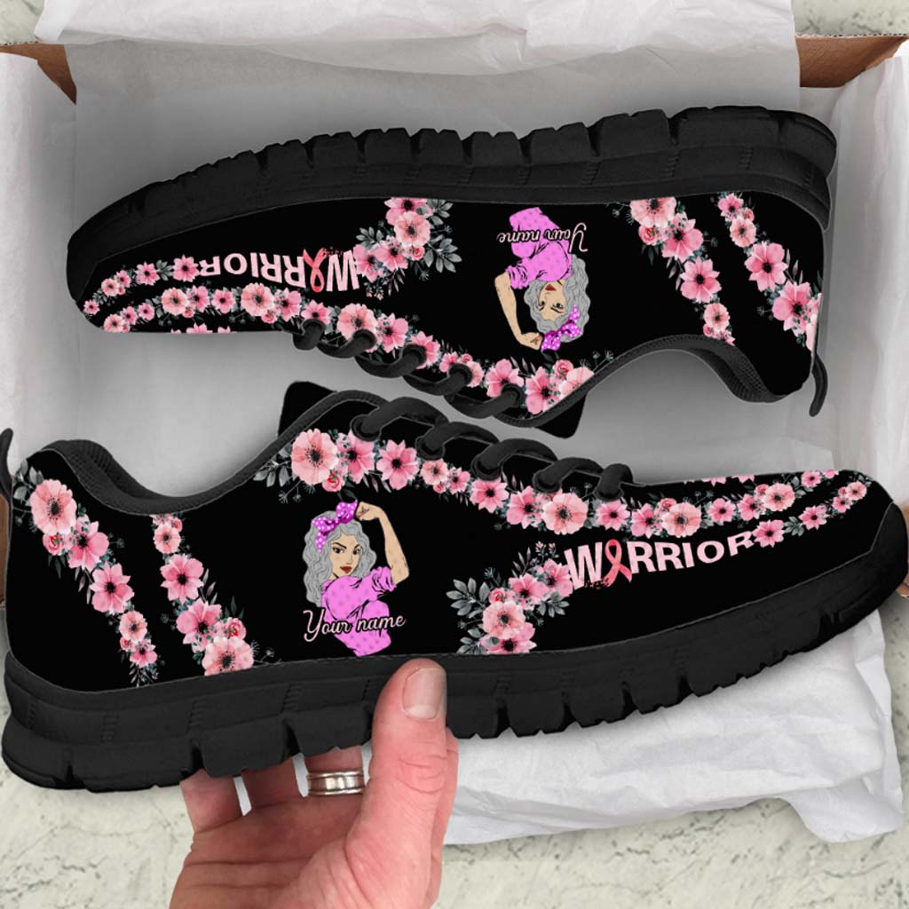 Warrior Unbreakable Girl Pink Ribbon - Personalized Pink October Breast Cancer Awareness Sneakers