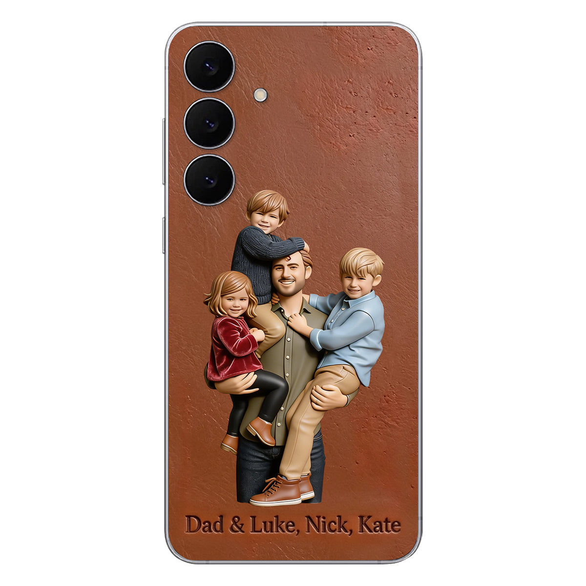 Best Dad Ever - Personalized Father 3D Embossed Leather Phone Case