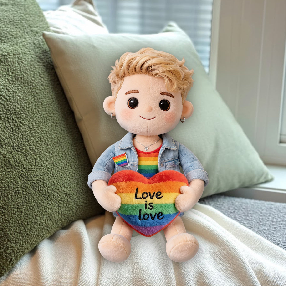 Custom Any Photo, Love Is Love - Personalized LGBT Support Premium Faux Fur Pillow