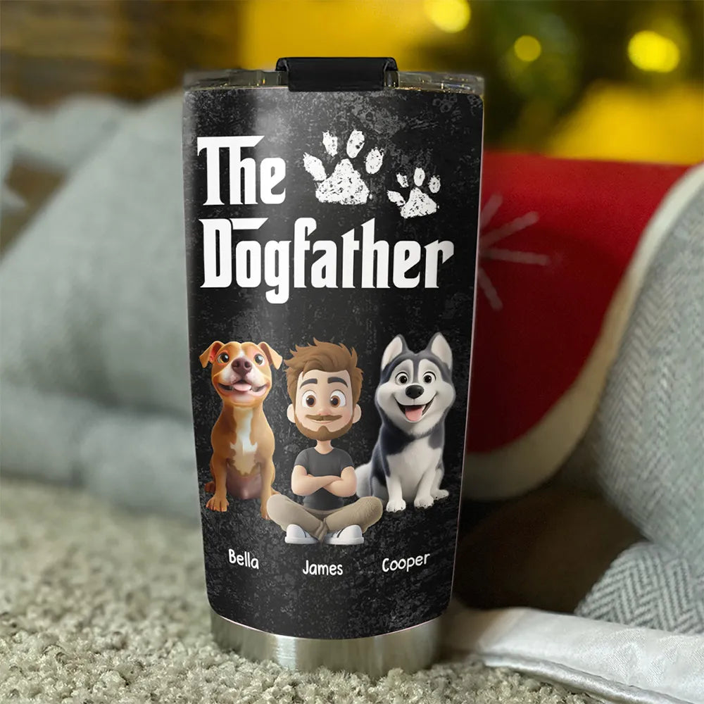 “The Dogfather” Insulated Travel Tumbler – Personalized Father’s Day Gift for Dog Dads