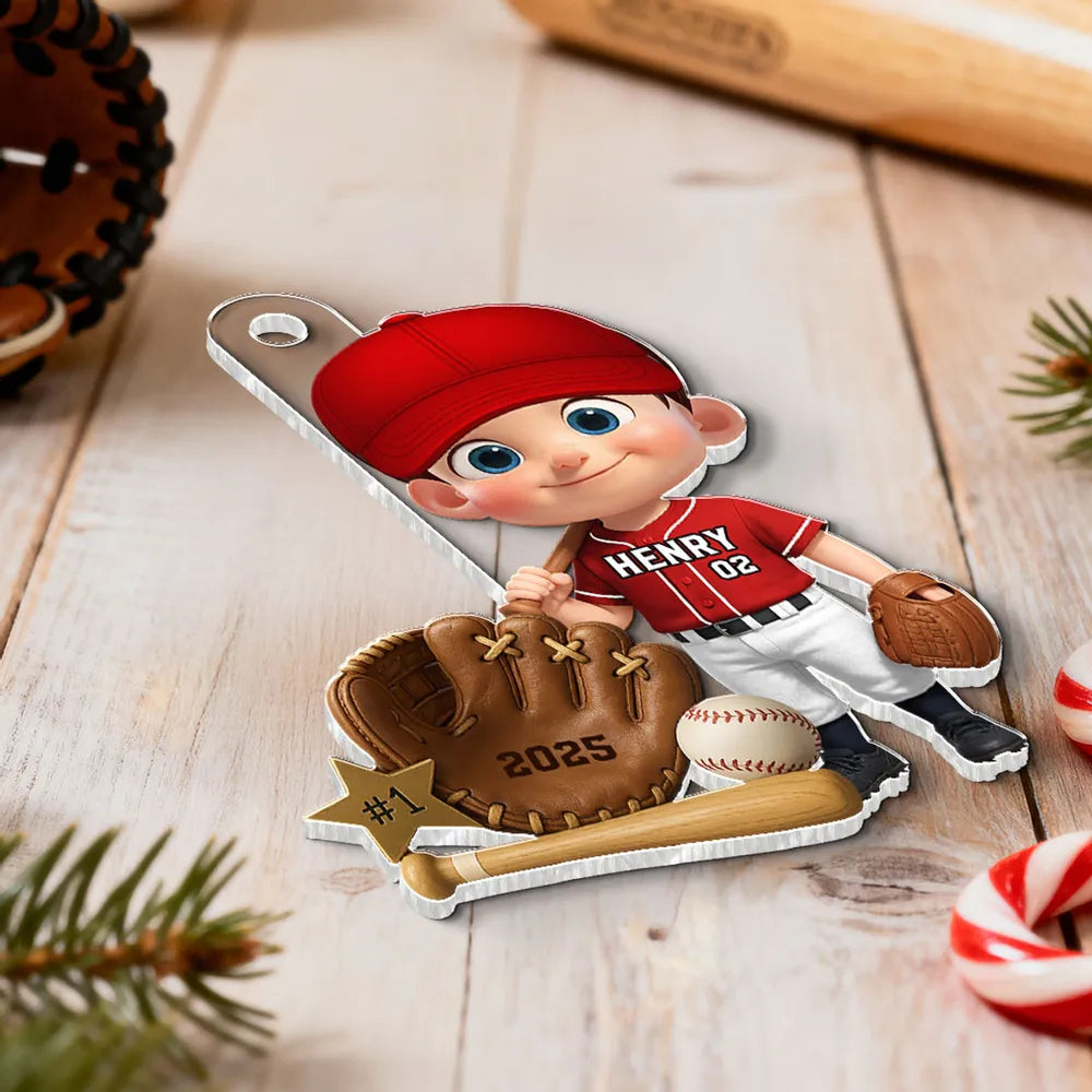 Custom Baseball Player Acrylic Ornament – Perfect Christmas Gift to Celebrate Kids' Passion for Sports