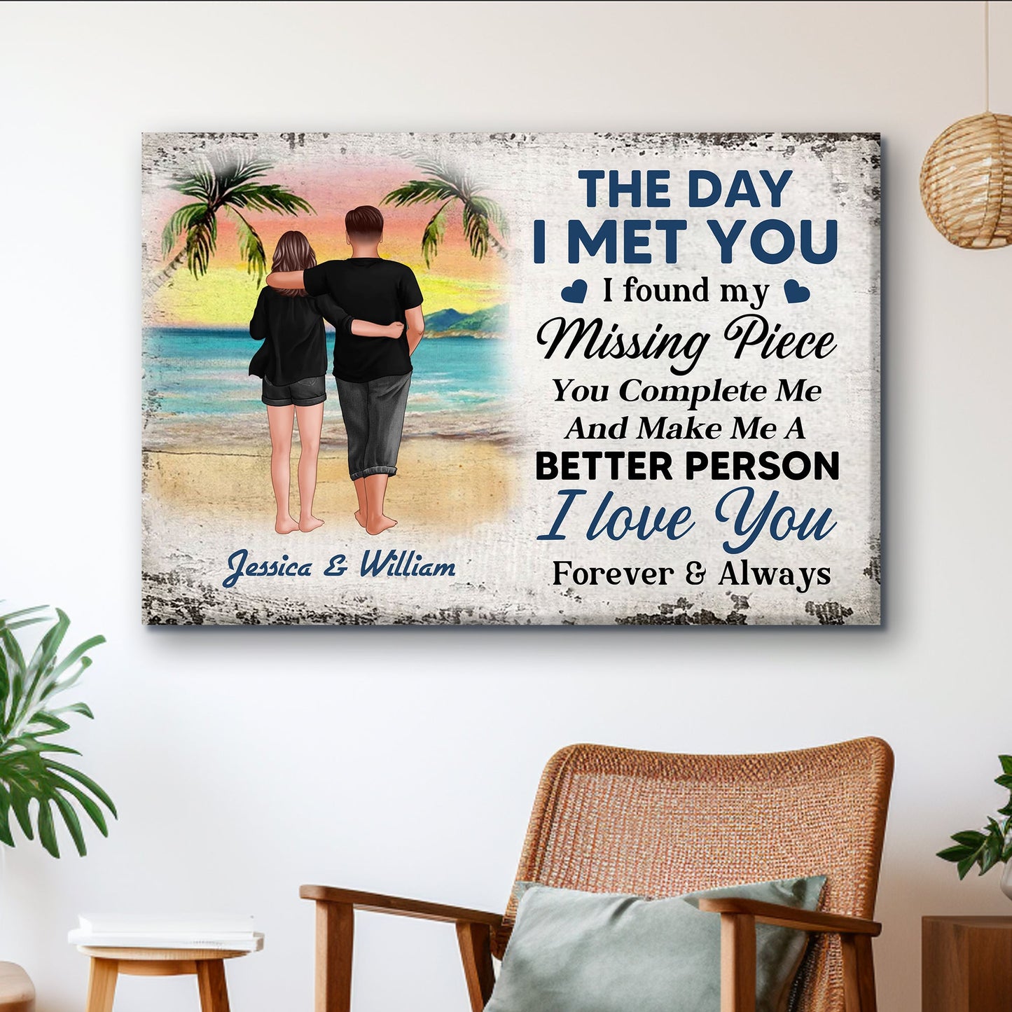 Personalized Beach Couple Poster or Canvas - "The Day I Met You" Romantic Keepsake Gift, Perfect for Couples