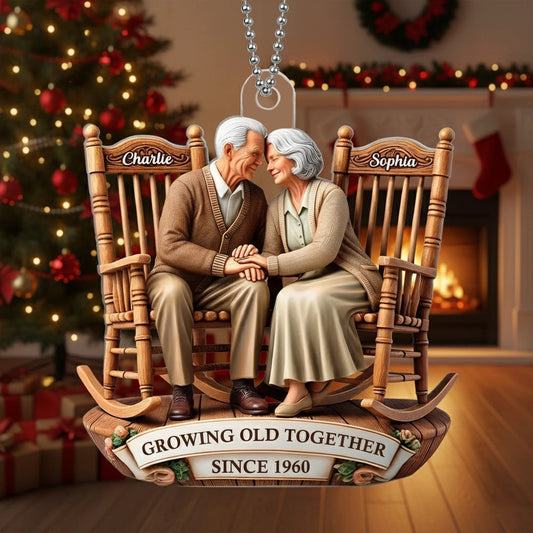 Growing Old Together Couple Acrylic Ornament – Personalized Anniversary Gift