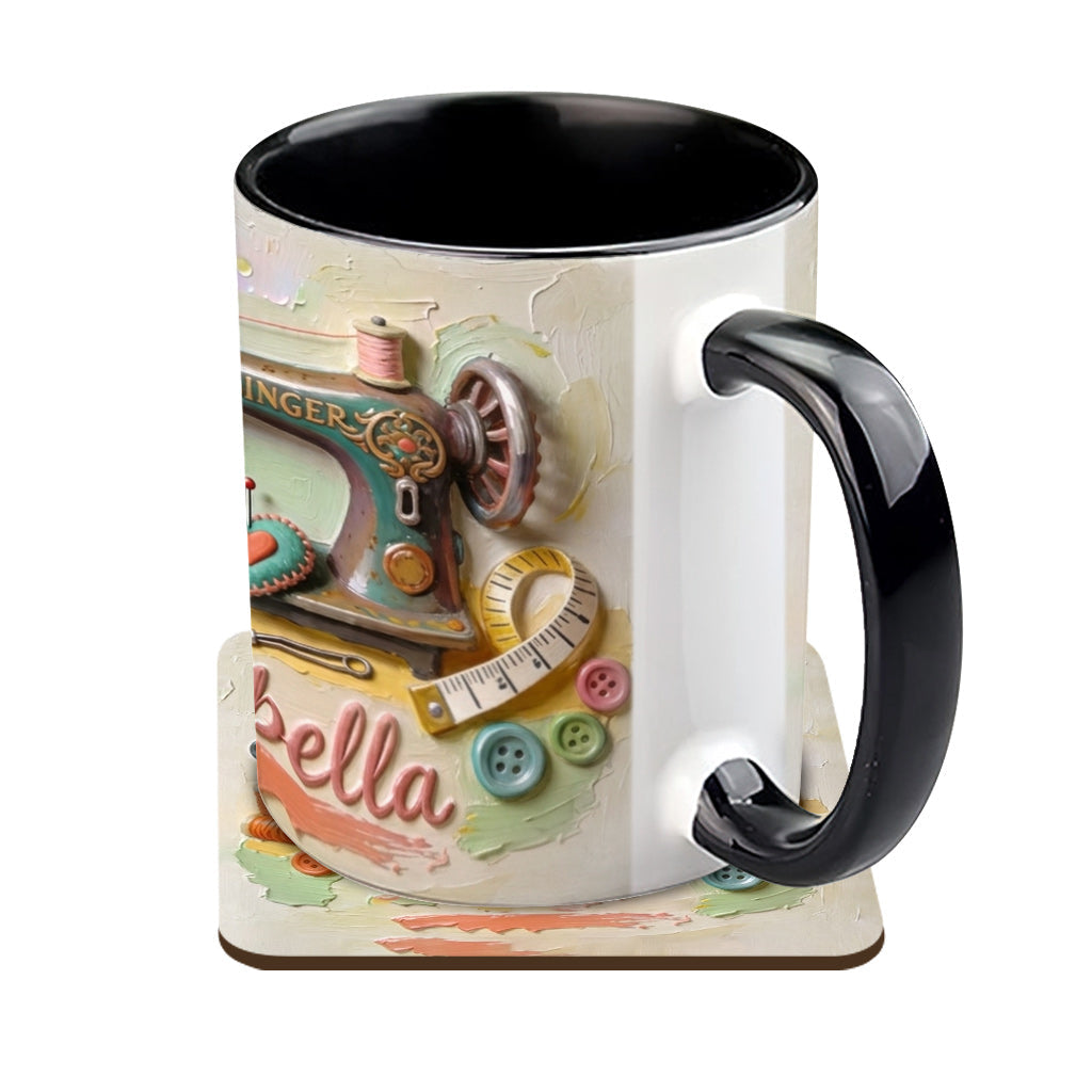 Just a Girl Who Loves Sewing - Personalized Sewing Accent Mug & Coaster