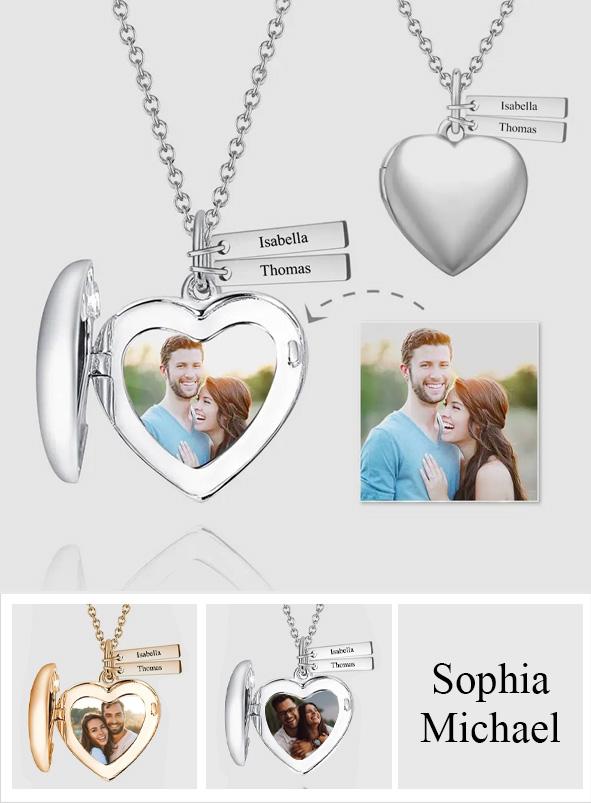 Any Photto - Personalized Couple Heart Photo Locket Necklace