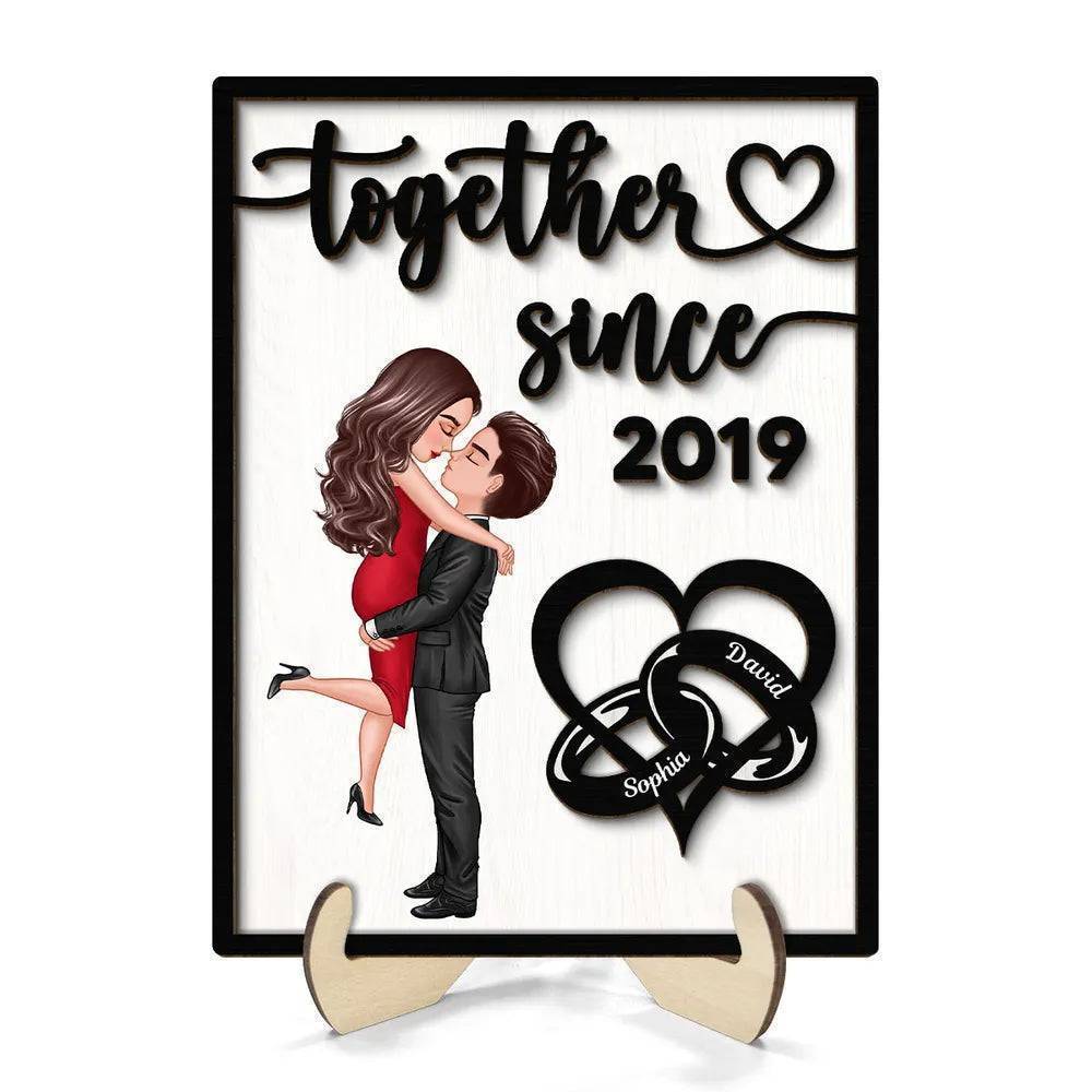 Love Timeline - ‘Together Since’ Couple Rings - Personalized 2-Layer Wooden Plaque for Valentine's & Anniversary