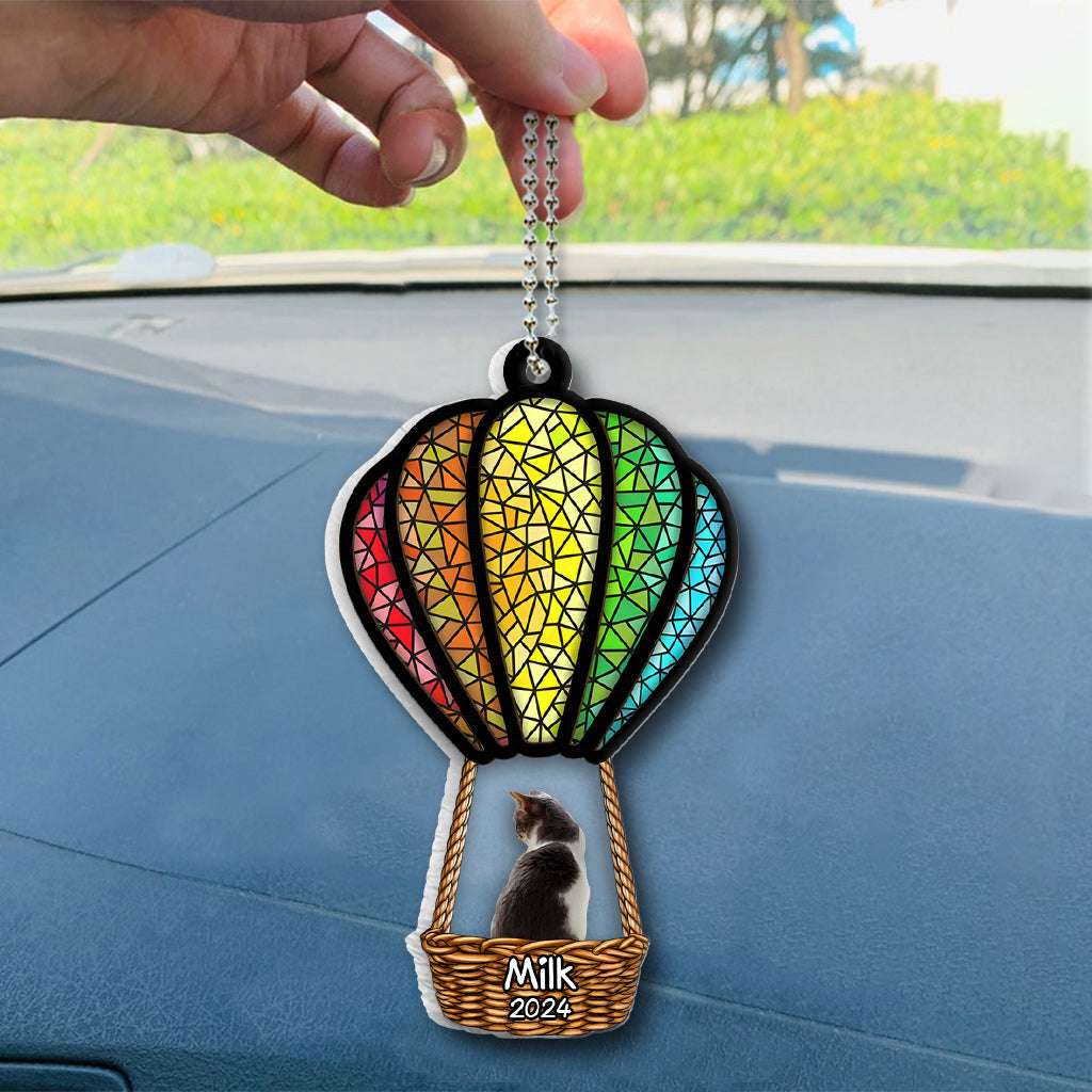 Cat Dog Flying With Air Balloon - Personalized Cat Transparent Car Ornament