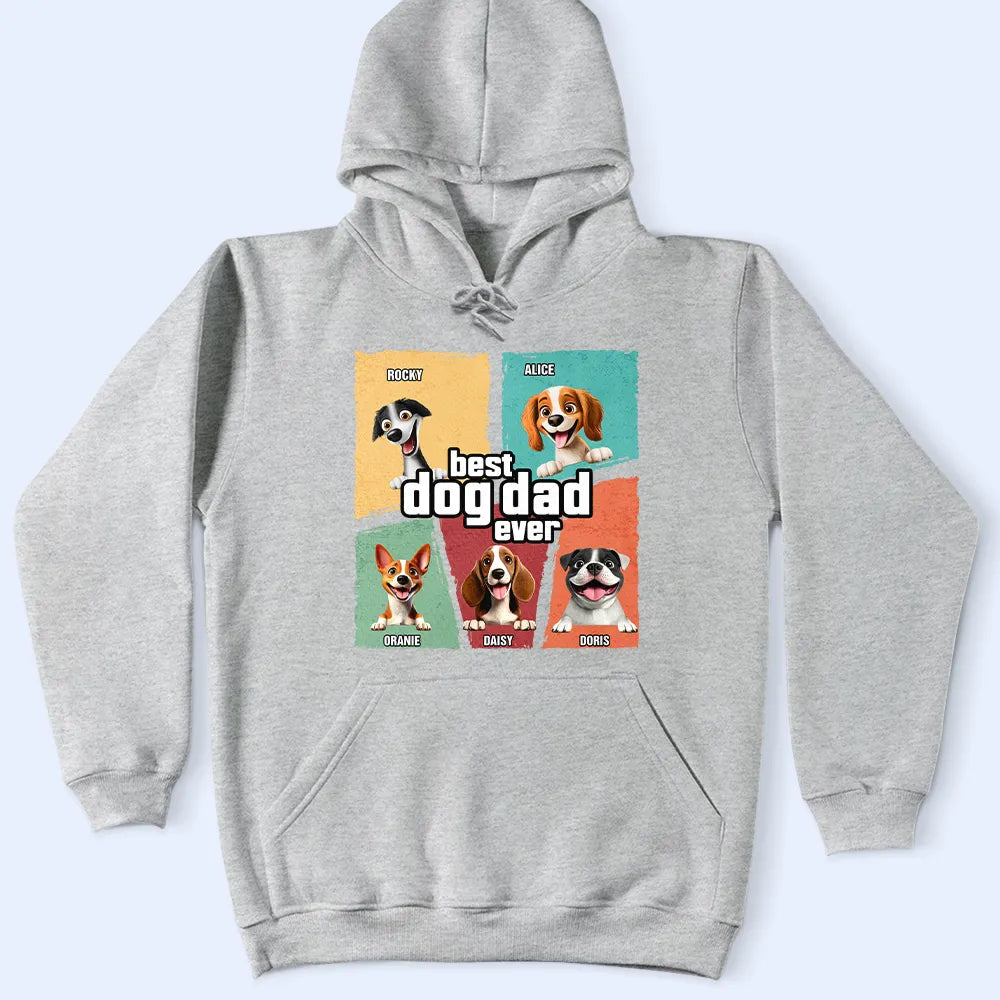 Personalized Dog Dad Shirt – Custom Pet Names with Cartoon Dogs, Perfect Gift for Pet-Loving Dads