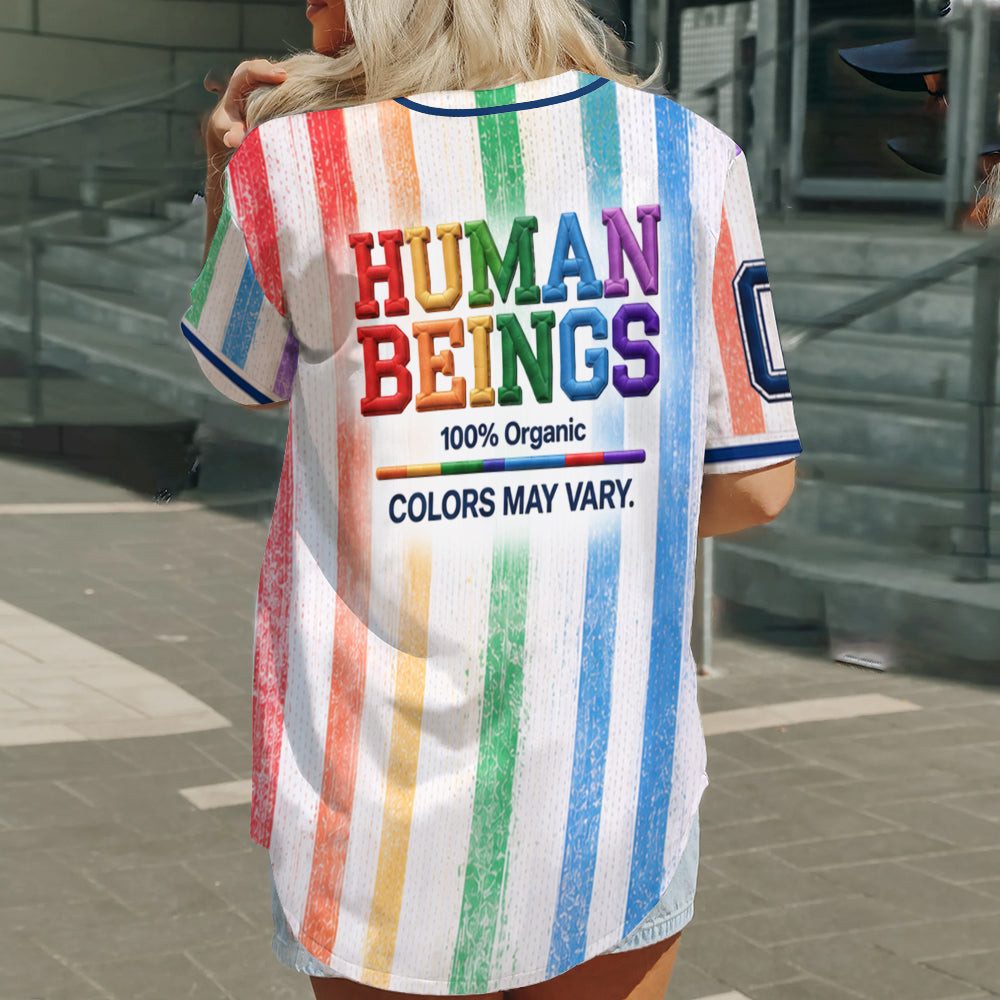 Human Beings Rainbow - Personalized LGBT Support Baseball Jersey