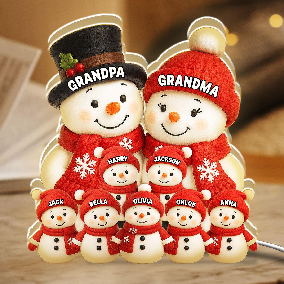 Acrylic Light Box - Cute Snow Family, Soft Light for Winter Nights and Party Decor, Creative Gift for Grandma and Grandpa