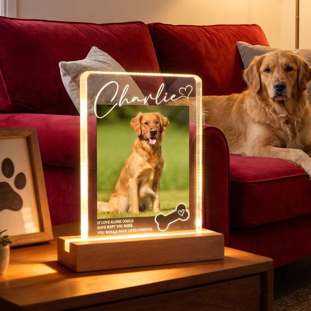 Personalized Pet Memorial Block LED Light Plaque with Custom Photo and Name - Warm Night Light Unique Gift for Dog Lovers