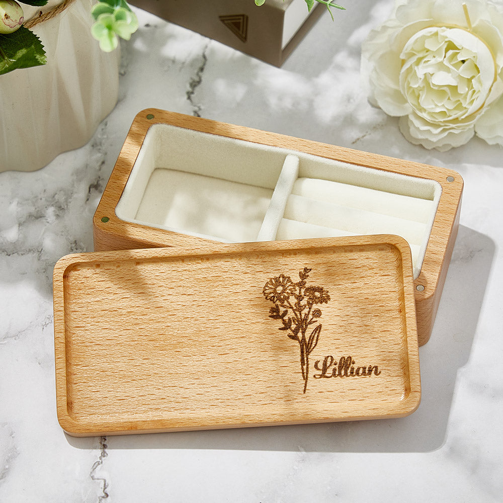 Any Name, Birth Flower - Gift for mom - Personalized Birth Flower Jewellery Box