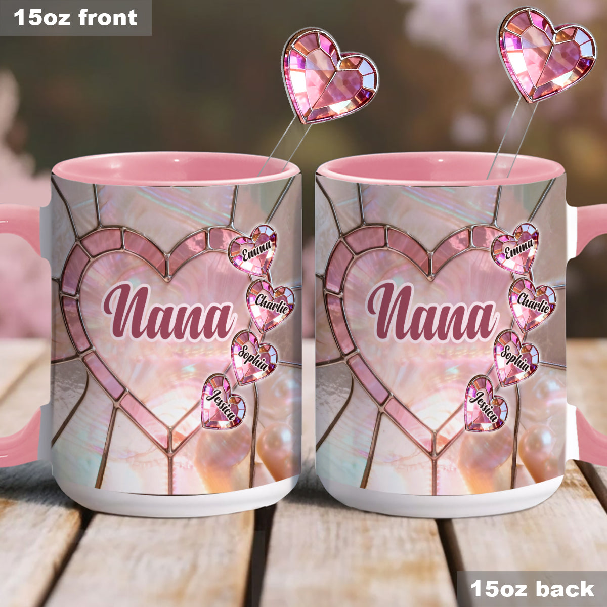 Blessed To Be Called Nana Mama Gigi Grandma - Personalized Grandma Set Accent Mug with Acrylic Stirrers