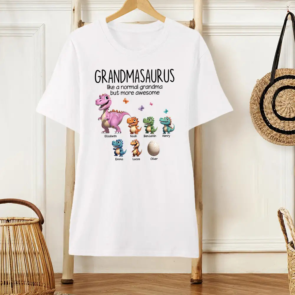 Personalized Classic Tee - Fun Dinosaur Family Design, Ideal Grandmother’s Day Gift for Grandma, Grandkids & Couples