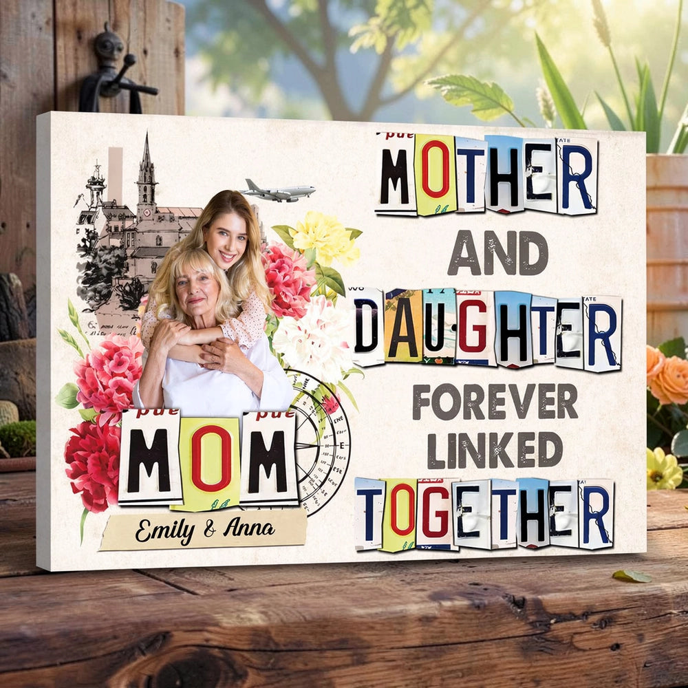 Personalized Mother and Daughter Poster with Your Photo, Floral Collage Wall Art, Unique Gift for Mom