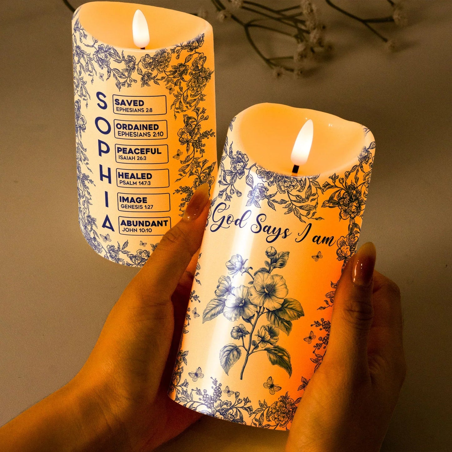 Flameless LED Candle with Religious Theme and God Says I Am Design, High Clarity, Heartwarming Gift