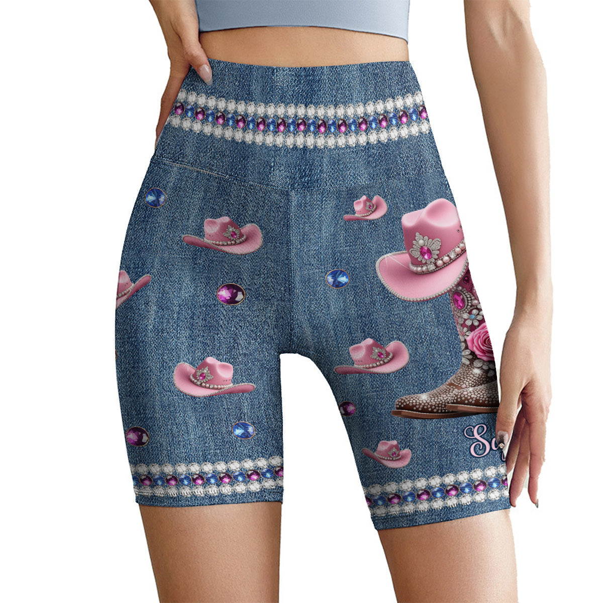Cool Cowgirl - Personalized Cowgirl High-Waisted Biker Shorts
