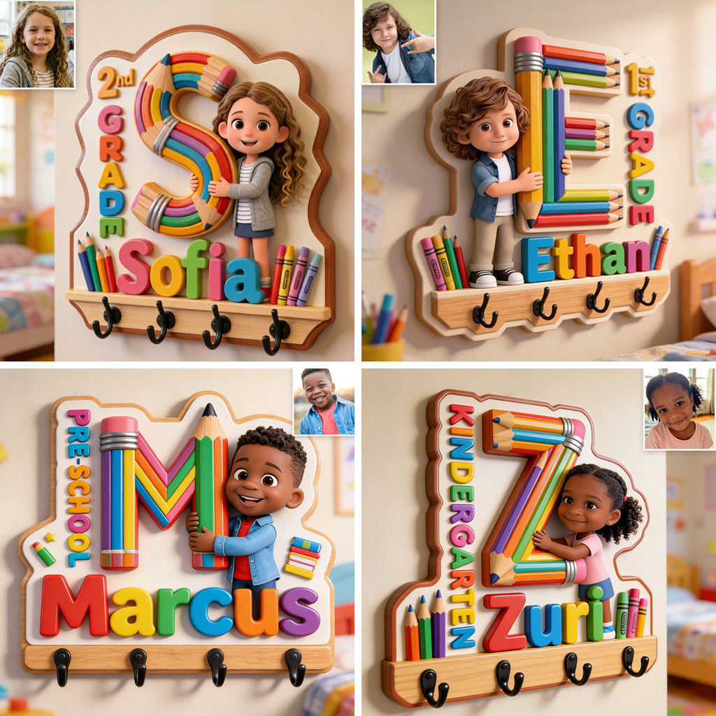 Back To School - Personalized Kid Custom Shaped Hanging Rack