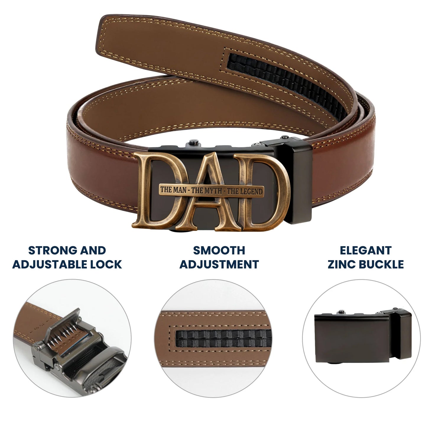 Custom Gift For Dad, Grandpa - Personalized Father Leather Belt With Shaped Buckle