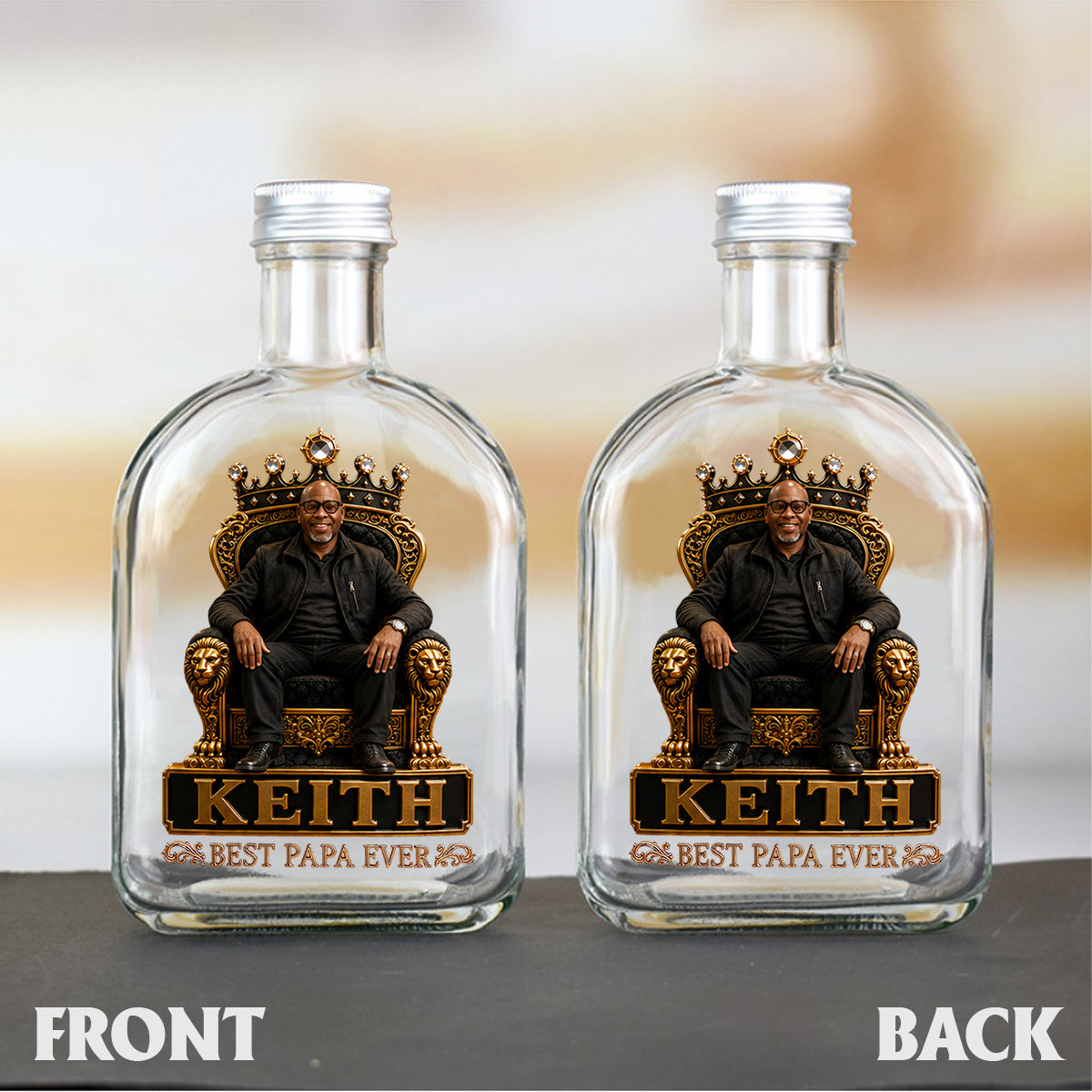 Gift For Black King, Custom Gift Father's Day - Personalized Father Whiskey Bottle & Glass