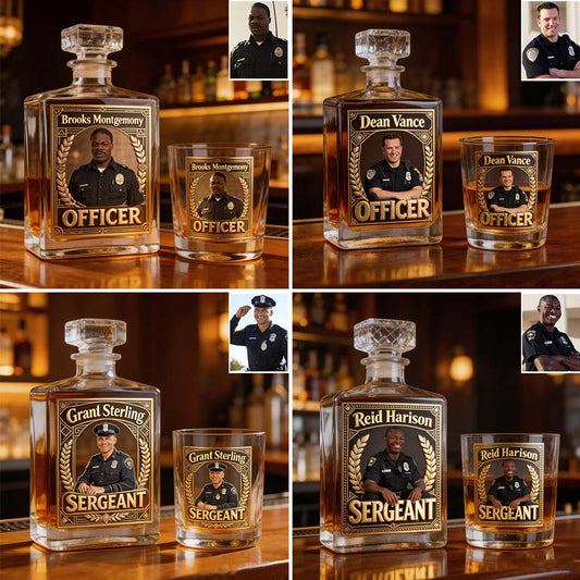 Custom Any Photo - Personalized Police Officer Whiskey Decanter Set
