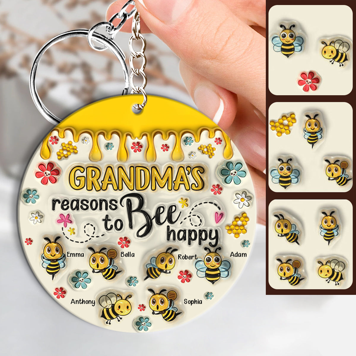 Grandma's Reasons To Bee Happy - Personalized Grandma Keychain