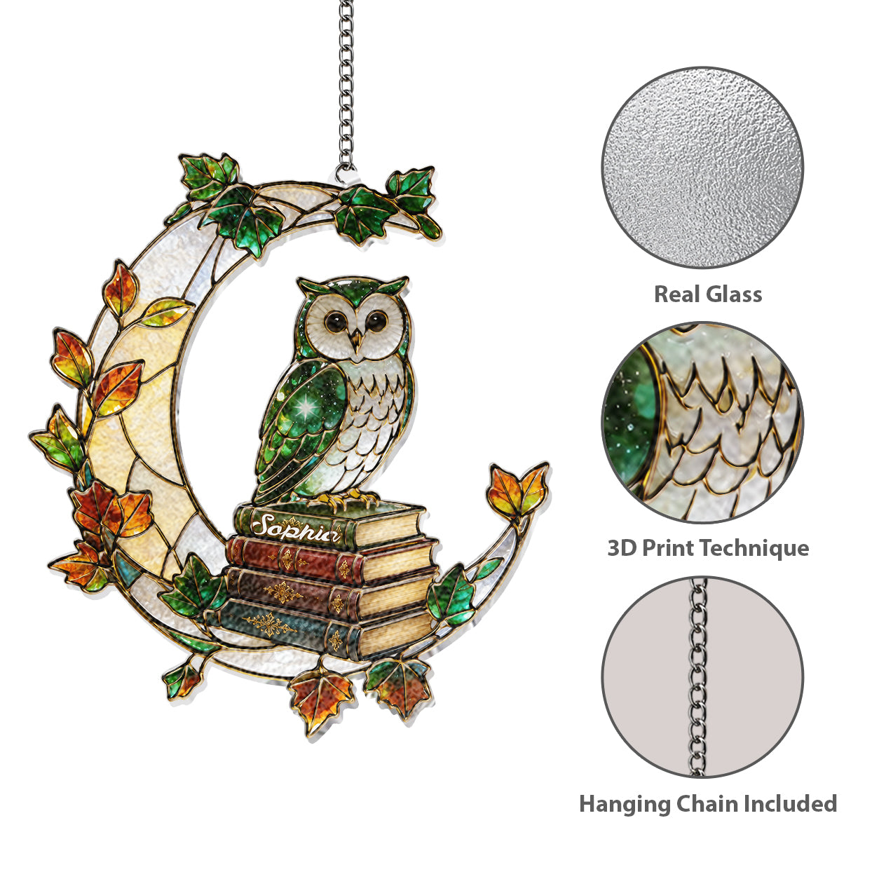 Book Worm - Personalized Book 3D Printed Glass Suncatcher