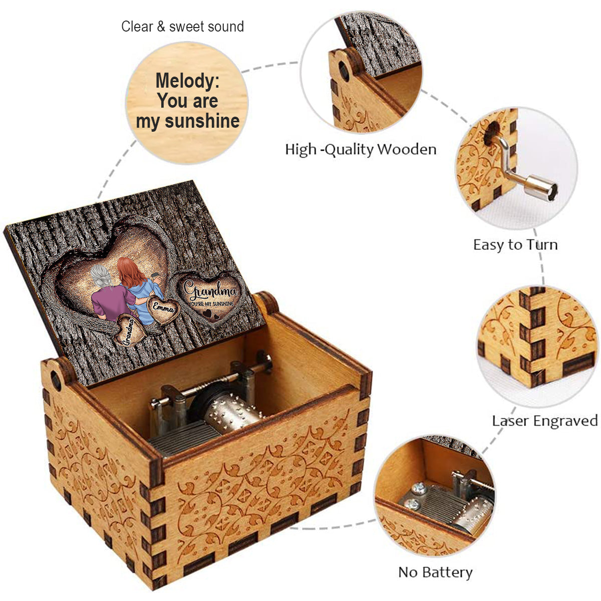 You Are My Sunshine - Personalized Grandma Hand Crank Music Box