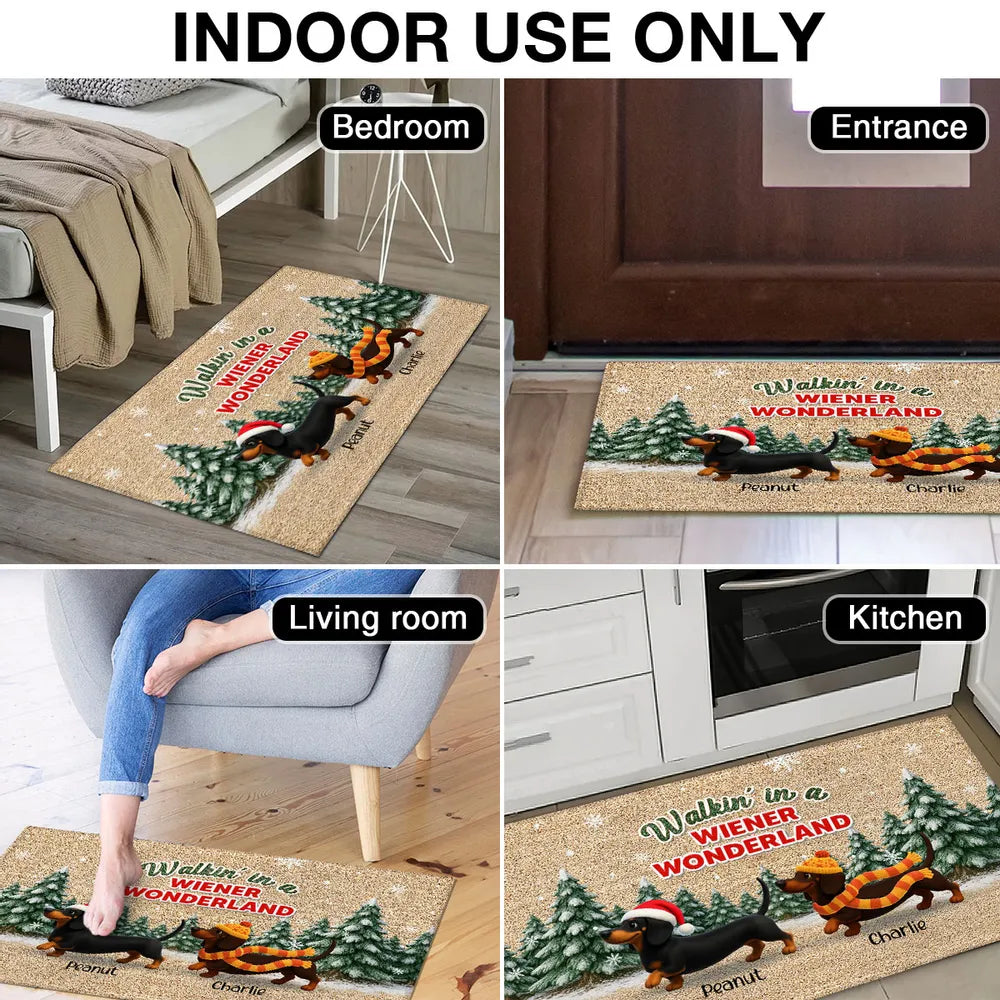 Personalized Dachshund Standard Doormat Christmas Entryway Decor, Walkin in a Wiener Wonderland, Unique Holiday Gift for Dog Lovers
