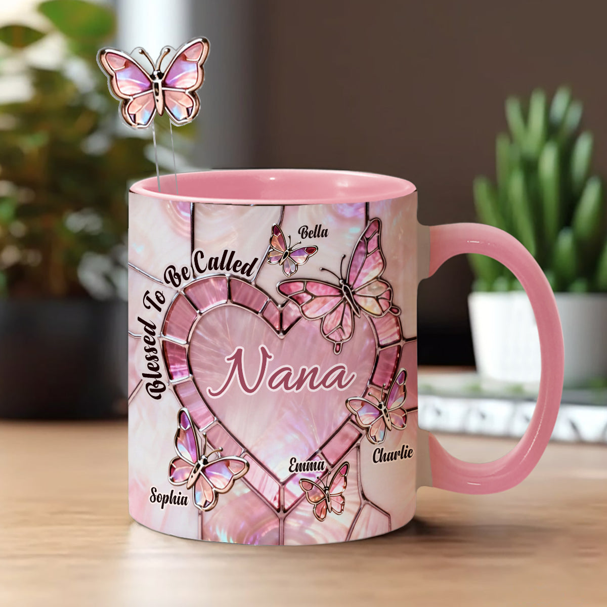 Blessed To Be Called Nana Mama Gigi Grandma - Personalized Grandma Set Accent Mug with Acrylic Stirrers