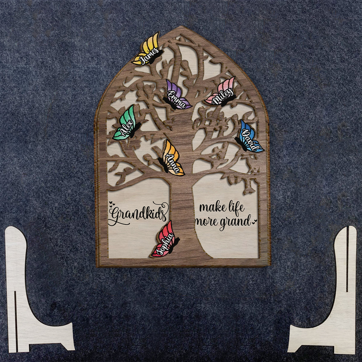Grandkids Make Life More Grand Butterflies - Personalized Grandma 2 Layered Wood Sign / Wood Plaque